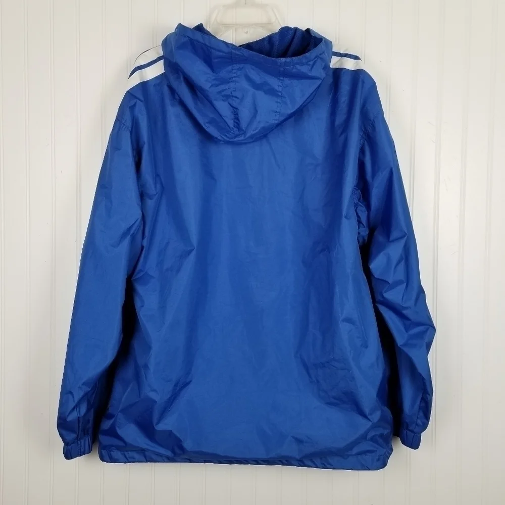 Woods Hole Mass Windbreaker Jacket Full Zip Kenpo Mens Size XL Blue Hood Stripe